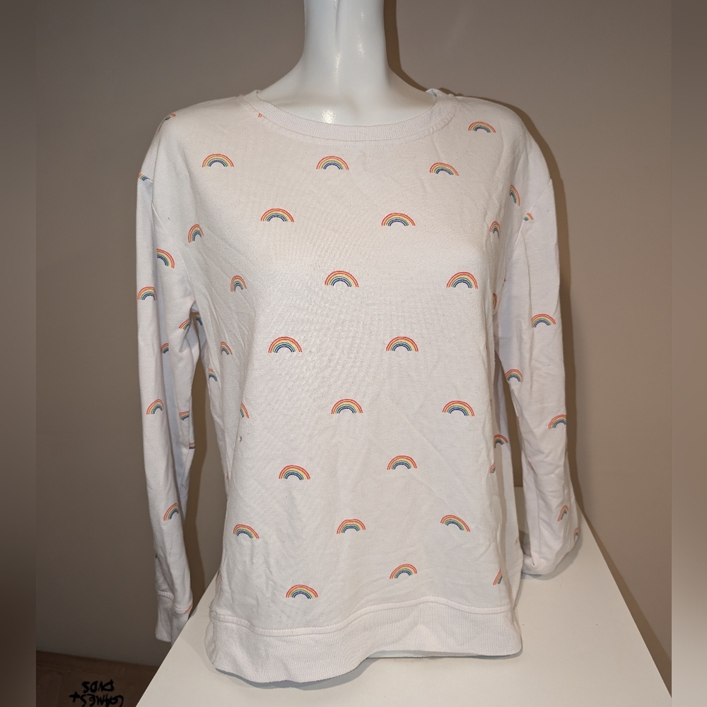 Jane and Delancey White Sweatshirt with Rainbow Accents